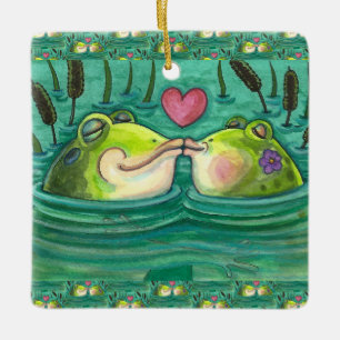 KISSING FROGS COLORFUL & CUTE POND ROMANTIK, FUNNY JULGRANSPRYDNAD KERAMIK