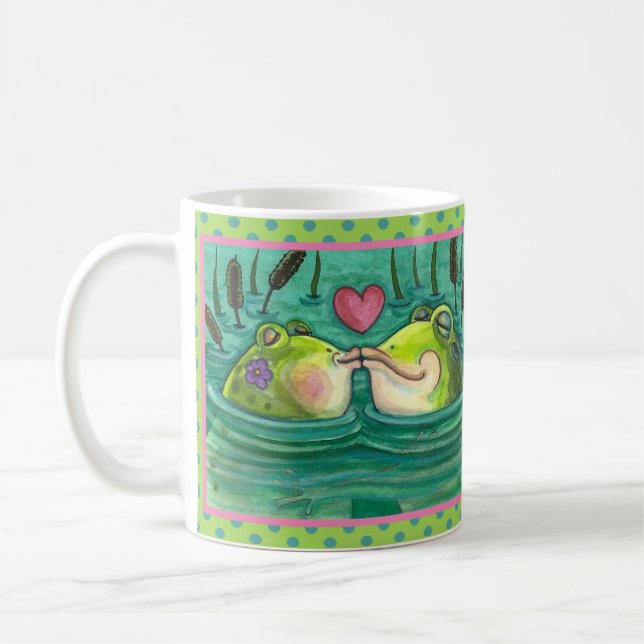 KISSING FROGS COLORFUL & CUTE POND ROMANTIK, FUNNY KAFFEMUGG (Vänster)