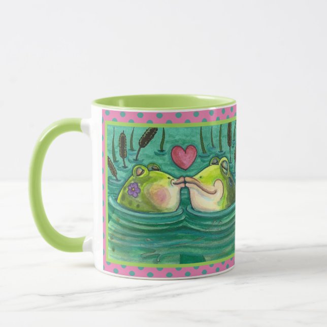 KISSING FROGS COLORFUL & CUTE POND ROMANTIK, FUNNY MUGG (Vänster)