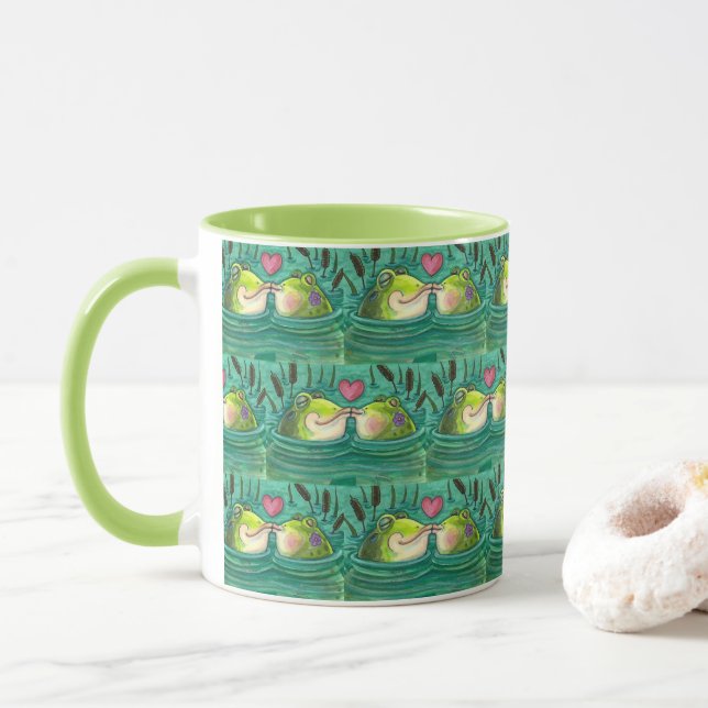 KISSING FROGS COLORFUL & CUTE POND ROMANTIK, FUNNY MUGG (Med munk)