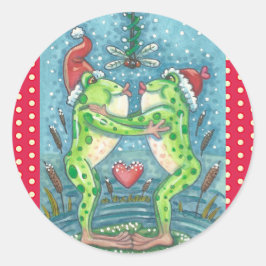KISSING FROGS, DRAGONFLY MISTLETOE HELGDAG STICKER RUNT KLISTERMÄRKE