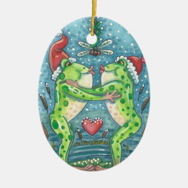 KISSING FROGS, DRAGONFLY MISTLETOE ORNAMENT Oval (Framsidan)