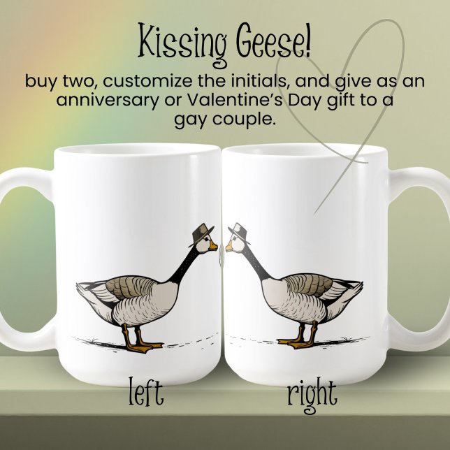 Kissing Goose Anpassningsbar Initialer Gay Couple Kaffemugg (Skapare uppladdad)