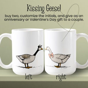 Kissing Goose Anpassningsbar Initialer par Kaffemugg