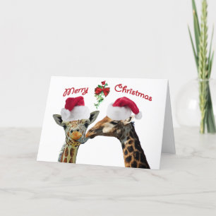 Kissing jul Giraffes under Mistletoe Helgkort
