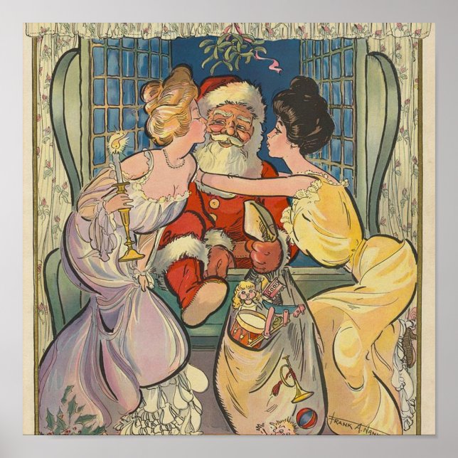 Kissing Jultomten Vintage jul Poster (Framsidan)