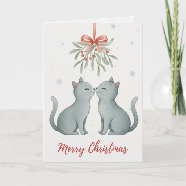 Kissing Kittens Under the Mistletoe Christmas Card Kort (Framsida)