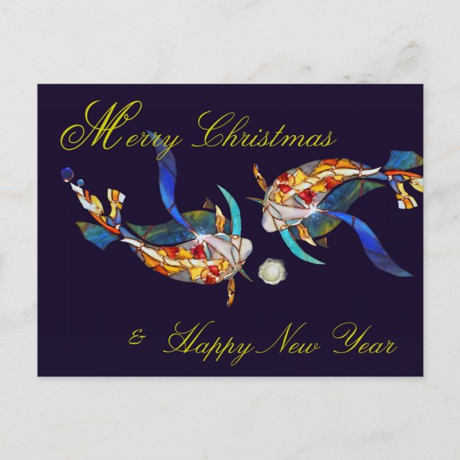 Kissing Koi God jul & New Year Postcard Helg Vykort (Framsida)