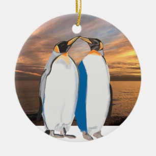 Kissing Kung Penguin Pair in Artic Julgransprydnad Keramik