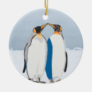 Kissing Kung Penguin Pair in Artic Julgransprydnad Keramik