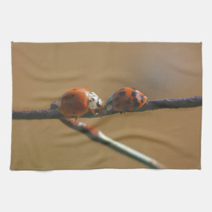 Kissing Ladybugs på ett trådstängt stängsel Kökshandduk