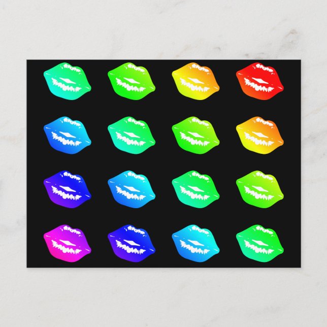 Kissing Läppar Colorful Rainbow Färg Lipstick Kiss Vykort (Framsida)