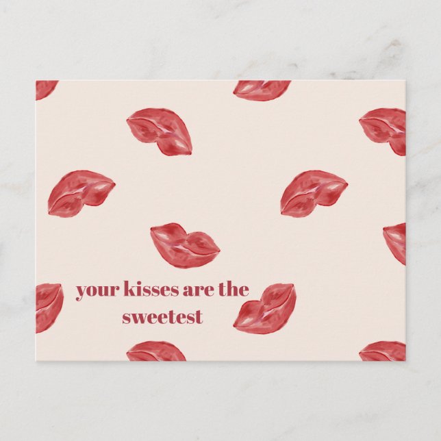 Kissing Läppar Red på beige färg valentine Helg Vykort (Framsida)