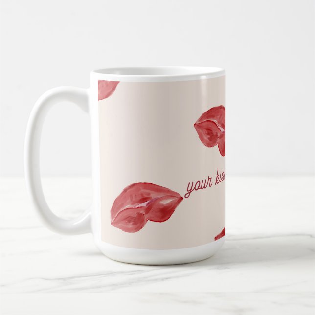 Kissing Läppar Red på beige färg valentins beige Kaffemugg (Vänster)