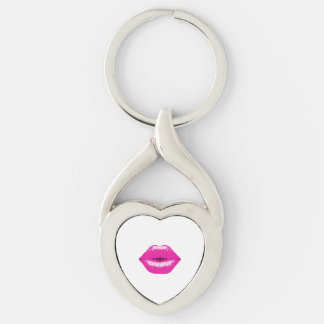 Kissing Läppar Rosa Twisted Heart Silverfärgad Nyckelring