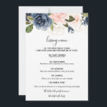 Kissing-meny för Blommigt för exekutiv fallskärm<br><div class="desc">Den här spännande lissmenyn för att kyssas på blommigtar är perfekt för ett tropiskt bröllop. Utformningen skildrar handritade ,  mörk blått och marina vitmiblommor,  inspirerande elegans,  klass och naturskönhet.</div>