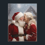 Kissing Mr. och Mrs. Jultomten Helg Vykort<br><div class="desc">Cute-fotografi från Jultomten och hans fru som kysser i snö</div>