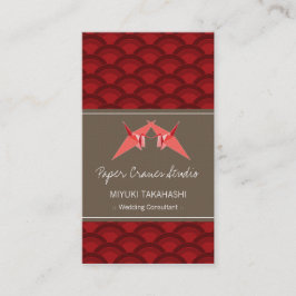 Kissing Origami Papper Cranes & Red Scallop Mönste Visitkort