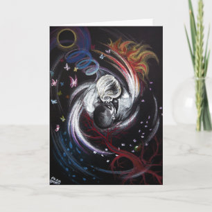 Kissing-paret Yin Yang Kärlek Surreal teckning art Kort