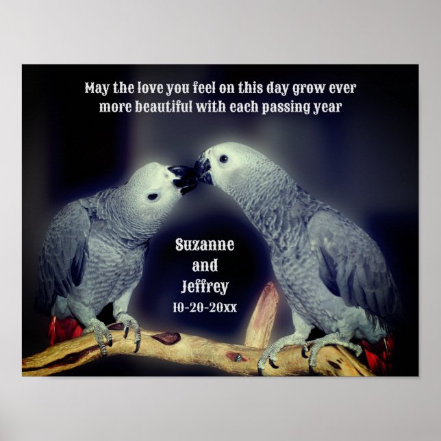 Kissing Parrots Cute Personlig Bröllop Gift Poster (Framsidan)