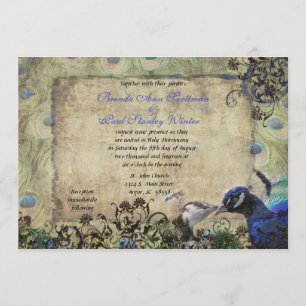 Kissing Peacock Vintage bröllop inbjudan