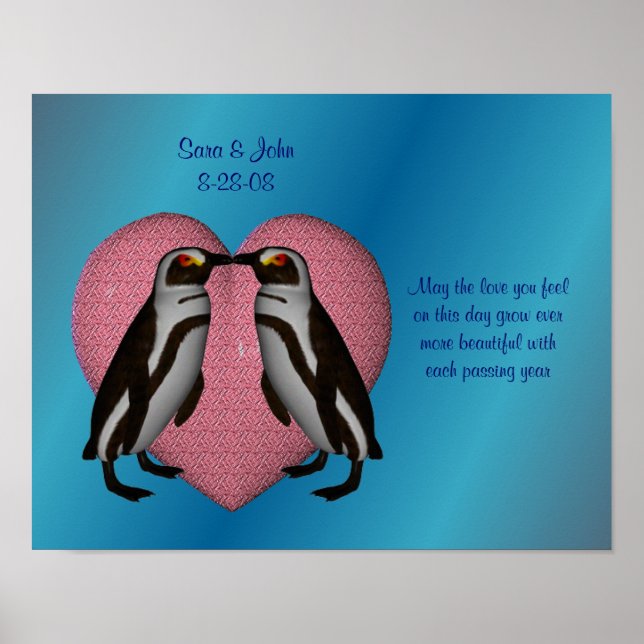 Kissing Penguins-årsdagen Bröllop Poster (Framsidan)
