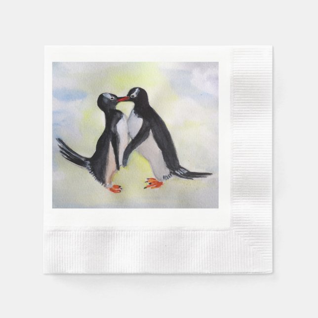 Kissing Penguins Cocktail Papper Napkins Pappersservett (Framsidan)