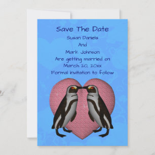 Kissing Penguins Cute Bröllop Spara Datumet