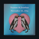 Kissing Penguins Cute Personalized Wedding  Magnet<br><div class="desc">A pair of cute kissing penguins on a pink heart against an electric blue background save the date announcement or wedding favor refrigerator magnet. Fill in your information in the template. Make more changes to text and font size, style, and color. This design is available on many products in my...</div>