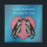 Kissing Penguins Cute Personalized Wedding  Magnet<br><div class="desc">A pair of cute kissing penguins on a pink heart against an electric blue background save the date announcement or wedding favor refrigerator magnet. Fill in your information in the template. Make more changes to text and font size, style, and color. This design is available on many products in my...</div>