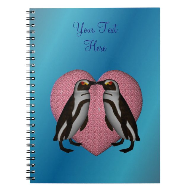 Kissing Penguins Rosa Heart Personlig Notebook Anteckningsbok (Framsidan)