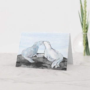 Kissing sälar Valentine Day Card Kort