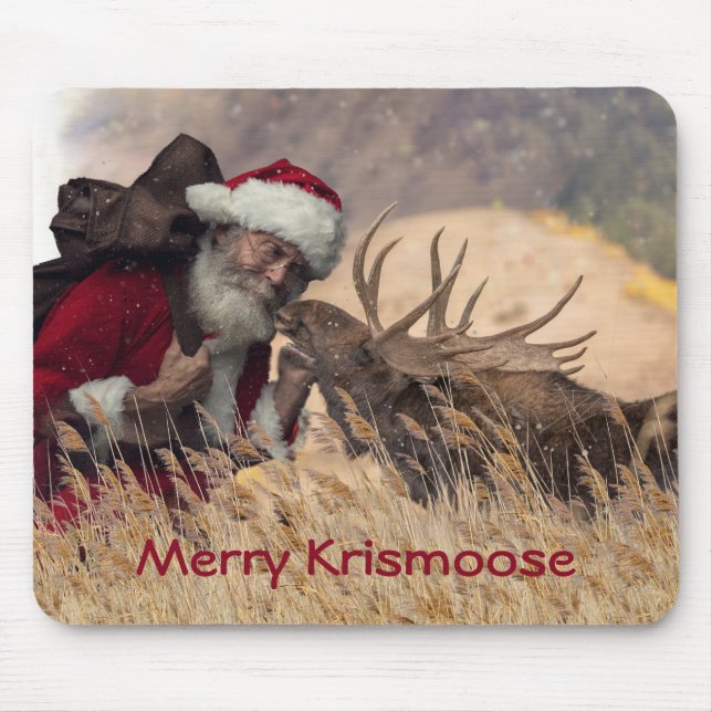 Kissing Santa och Moose Mousepad Musmatta (Framsidan)
