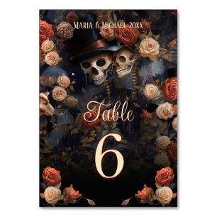 Kissing Skeletons Gothic Bröllop Bord Card Bordsnummer