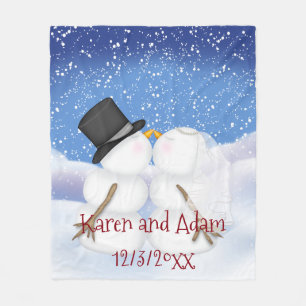 Kissing Snögubbar Bröllop Fleece Blanket Roligt
