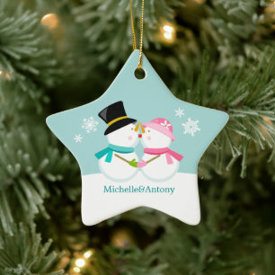 Kissing Snögubbars jul Julgransprydnad Keramik