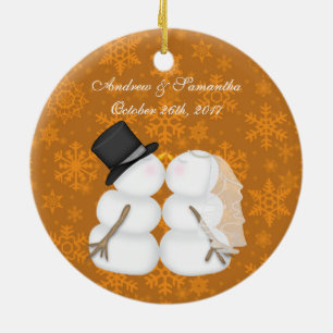 Kissing Snögubbars Married Vår första jul Julgransprydnad Keramik