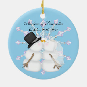 Kissing Snögubbars Married Vår första jul Julgransprydnad Keramik