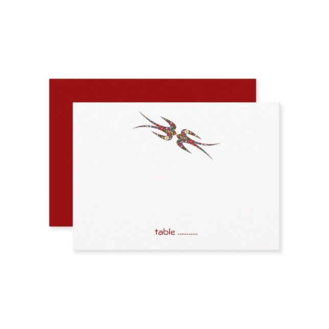 Kissing Sväljer & Colorful Vår blommor Bröllop Placeringskort (Fram/Back In Situ)