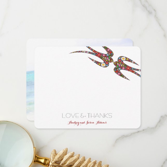 Kissing Sväljer Vår blommor Chic Bröllop Photo to Tack Kort (Fram/Back In Situ)