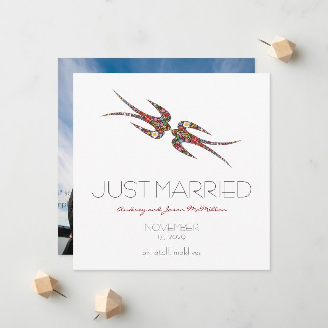 Kissing Sväljer & Vår blommor Photo Bröllop Meddelande (Fram/Back In Situ)