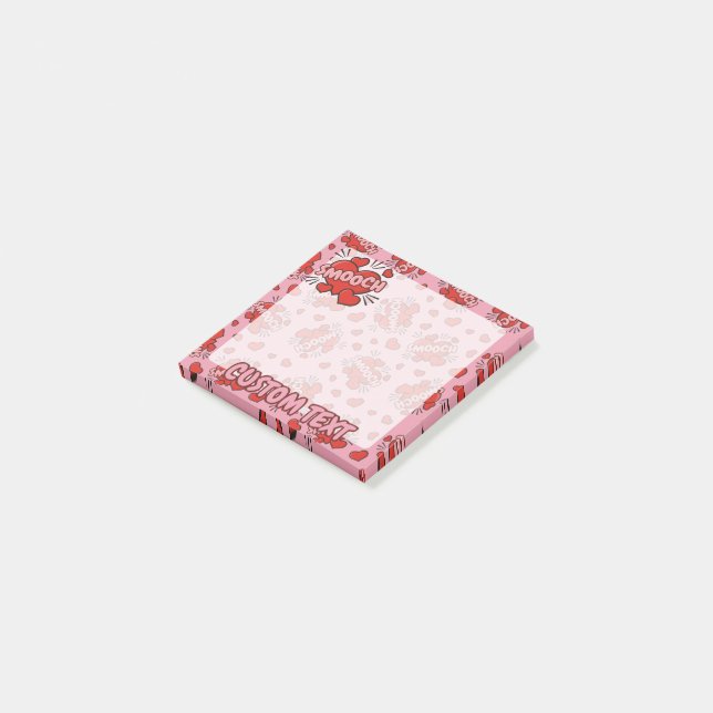 Kissing Tecknad Ljud Effect Mönster Post-it Block (Vinklad)