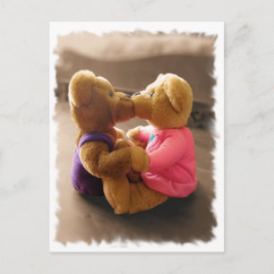 Kissing Teddies Postcard Vykort