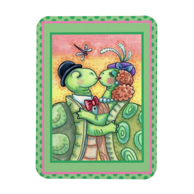 KISSING TURTLE SWEETHEARTS, CUTE TARPON VALENTINE MAGNET (Vertikal)
