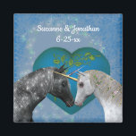 Kissing Unicorns Cute Personalized Wedding  Magnet<br><div class="desc">Mystical black unicorn kissing a lovely white unicorn on an elegant blue heart surrounded by sparkly blue lights and hearts save the date wedding announcement or favor magnet. Fill in your information in the template. Make more changes to text and font size, style, and color by clicking on Customize. This...</div>