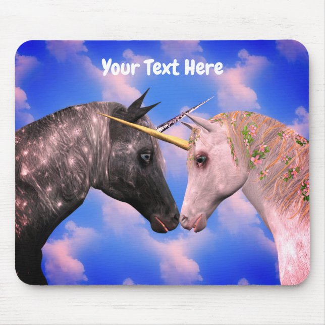 Kissing Unicorns Fantasy Personlig Musmatta (Framsidan)