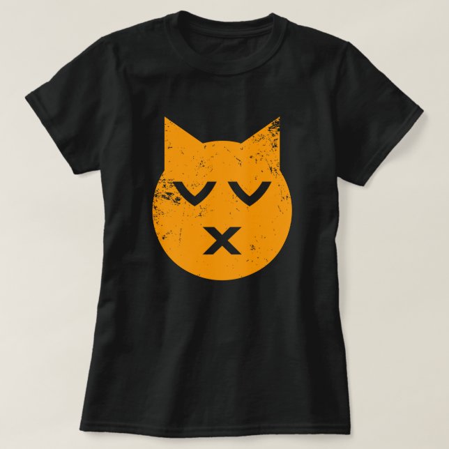 Kissing with Closed Ögon Grunge Cat Emoji T Shirt (Design framsida)