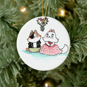 Kit och Angora under mistletoe Julgransprydnad Keramik