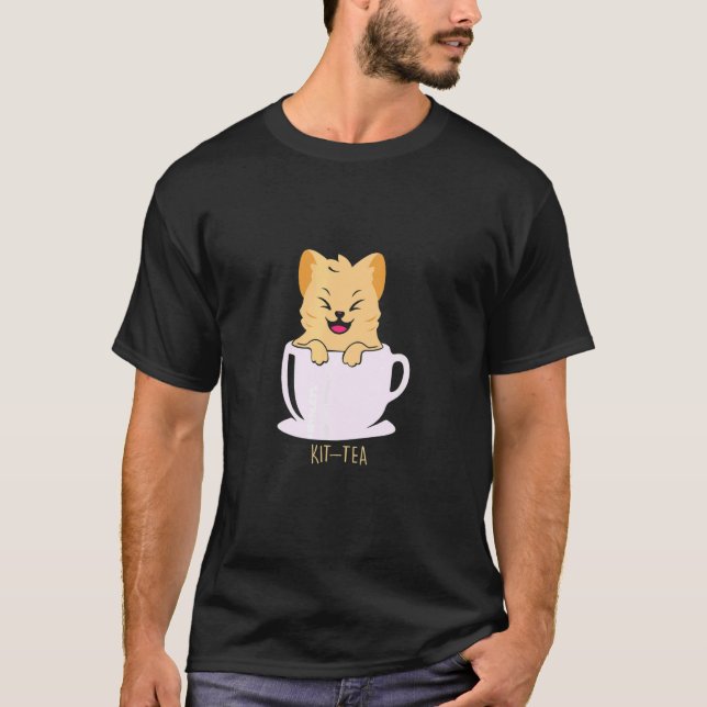 Kit Tea Cat Coffee Tea T Shirt (Framsida)