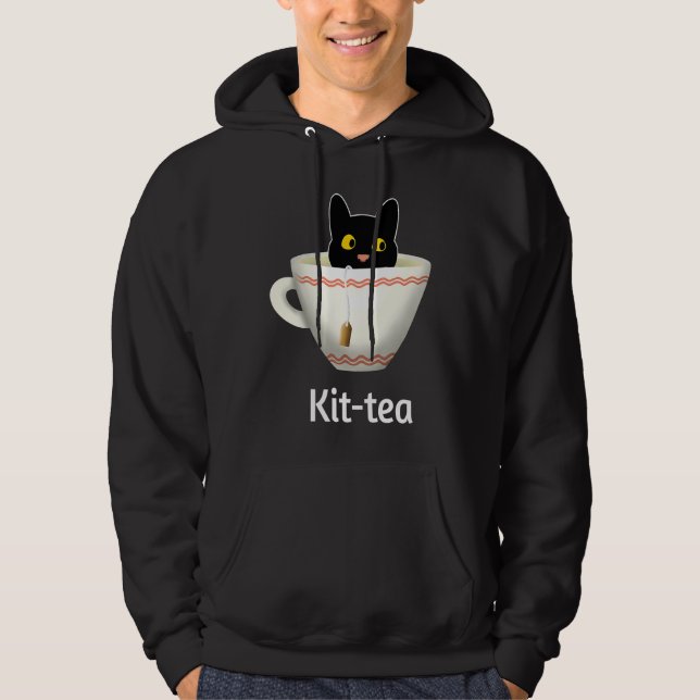 Kit Tea  Cat  , Cute Black Cat Kitty in Kittea Hoodie (Framsida)
